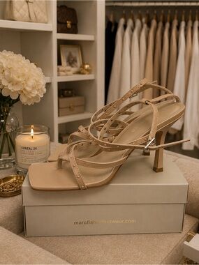 Marc Fisher Nude Strappy Studded Mid-Heel Sandals